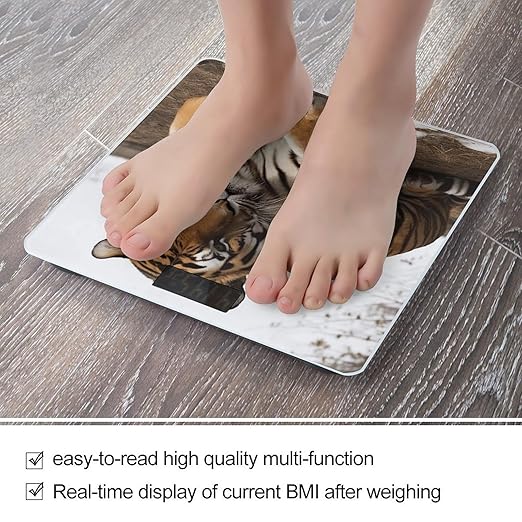 Big Tiger Bathroom Scale Rounded Smart Scale for Body Weight Automatic Power On/Off Weight Scales Accurate Bathroom Digital Scales for Pet Home Bedroom Kitchen