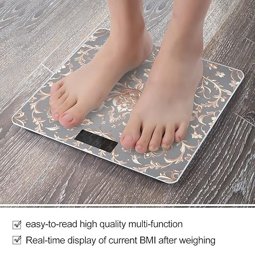 Rose Gold Wallpaper Smart Scale for Body Weight Accurate Bathroom Scale with LED Display Digital Weight Scales Weighing Machine High Precision Scales for Bath Home