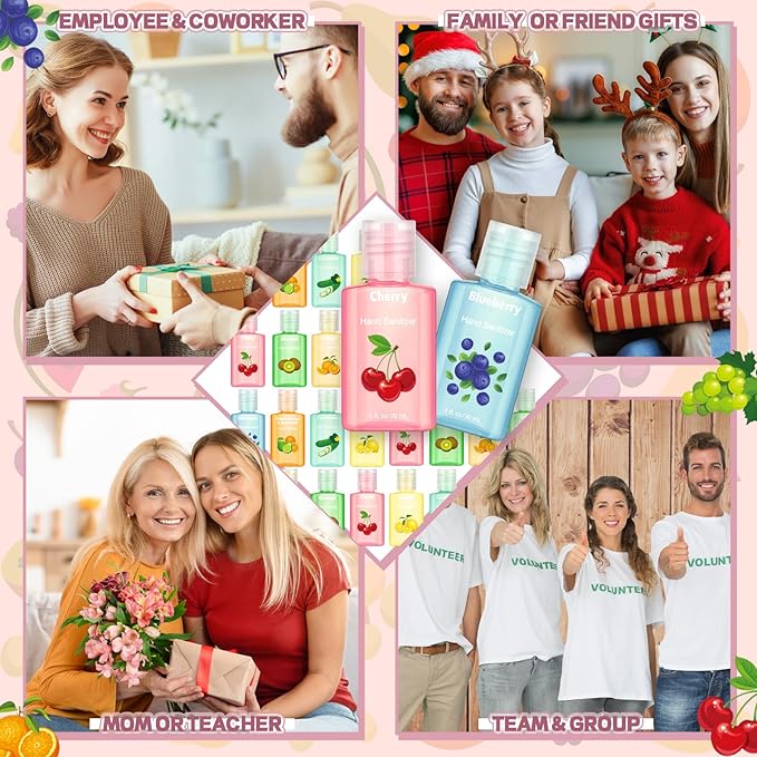 Frienda 24 Pcs Fruity Scented Mini Hand Sanitizers Bulk 1 Fl oz Travel Size Hand Sanitizer Assorted Fruity Scents Employee Appreciation Gifts for Coworker Staff Teacher Nurse Office Thank You Gifts
