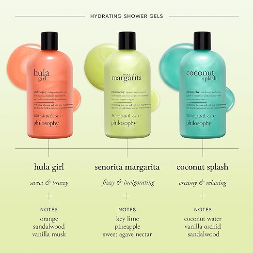 philosophy scent-sational hydrating bath &amp shower gels - efficiently cleanses soothes &amp comforts dry skin - vegan &amp cruelty free formula