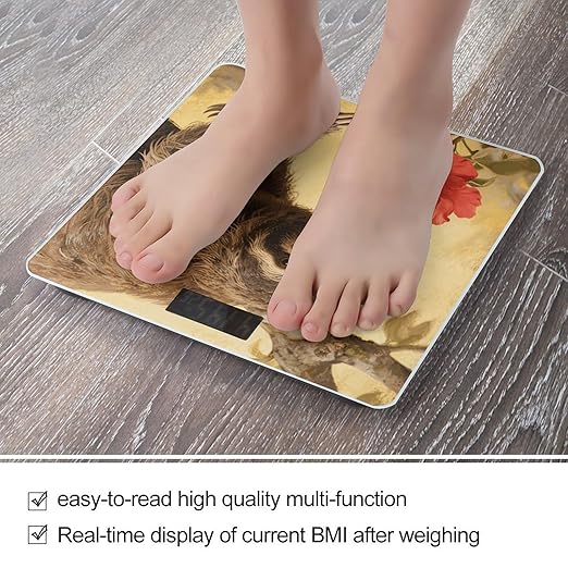 Sloth and Flower Scale for Body Weight Sturdy Tempered Glass Weighing Scales with LCD Display Accurate Digital Bathroom Scale Convenient Body Fat Smart Scales Easy Read