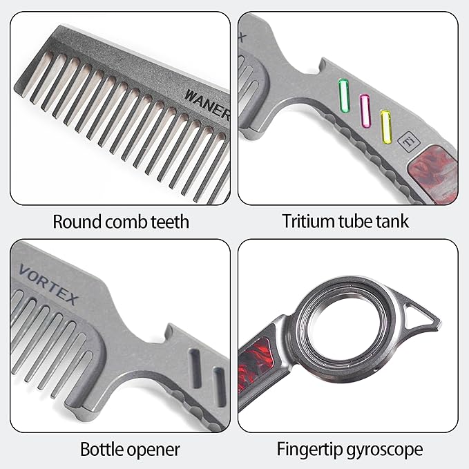Titanium Comb with Fidget Ring EDC Grooming Tool for Men Mustache Comb Can DIY Tritium Tubes(Not included)