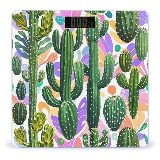 Cactus and Other Patterns Scale for Body Weight Smart Scales Digital Bathroom Scale High Precision Weighing Scales with Large Display Weighing Machine for People