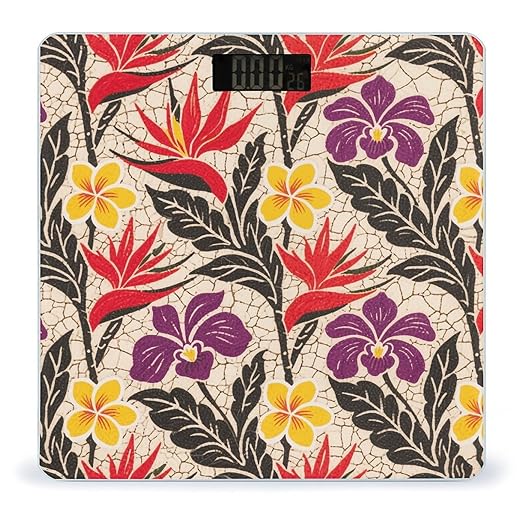 Tropical Flower Weight Scale Large Bathroom Scales Digital Weight with Bright LED Display Non Slip Automatic Weighing Scale Fashion Weighing Machine for Body