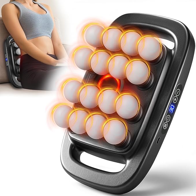 16 Head Massage Gun Deep Tissue Multi-Head Percussion Massager with 30 Speeds &amp 3 Modes Red Light Therapy Muscle Massager for Back Legs Waist Buttocks Quiet Powerful Body Massager Gray