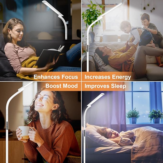 Light Therapy Lamp10000 Lux Happy Therapy Light Floor Sun Therapy Lamp with Remote &amp Touch Control &amp Adjustable Gooseneck for Reading/Office/Home