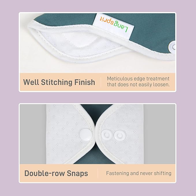 Langsprit Reusable Sanitary Pads for Women Feminine Pads for Women Regular Absorbency Cotton Washable Cloth Menstrual Pads 6pcs Set with Mini Wet Bag Leakfree and Periods (Extra Large)