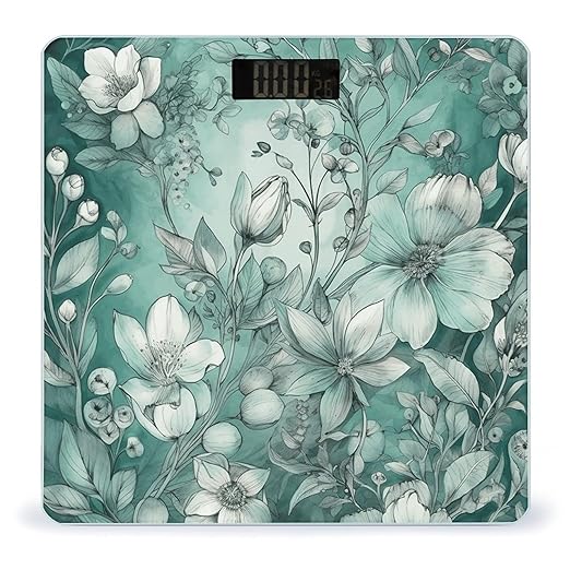 Digital Bathroom Scale for Body Weight Scale with Bright LCD Display High Accuracy Step-On Technology Auto On/Off Mint Green Floral Digital Scales 400 Lbs /180kg
