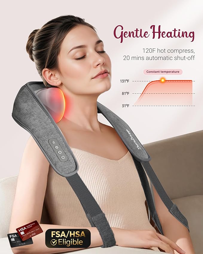 Cordless Neck Massager with Heat - FSA Eligible HSA Neck Shoulder Massager for Pain Relief Deep Tissue6D Deep Kneading Shiatsu Back Massage Gifts for Fathers Men Women