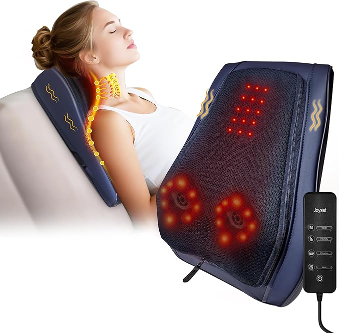 Joyset Back Massager for Back Pain Deep Tissue Shiatsu Lower Back Neck Massager with Heat 3D Kneading Massage Pillow for Neck Shoulder Legs Gifts for Mom Dad Women
