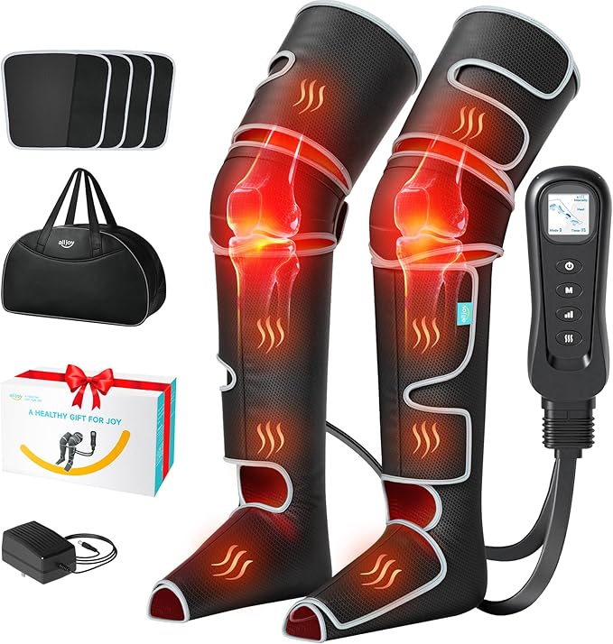 ALLJOY Leg Massager for Circulation and Pain Relief FSA Gifts for Men Women Dad Mom Leg Massager with Heat and Compression 2 Heat 5 Modes 4 Intensities 4 Extenders