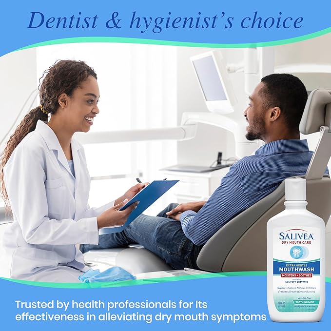 SALIVEA Dry Mouth Mouthwash - Soothing Mint Mouthwash with Natural Salivary Enzymes - Breath Freshener &amp Dry Mouth Care - Mint Flavor (2 Pack)
