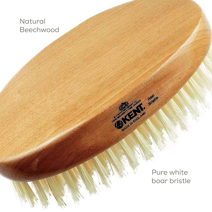 Kent BB Military Wave Hair Brush - 100% Natural Boar Bristle Scalp Brush for Men's Grooming Thinning Hair Mustache and Beard Brush for Men Made in England