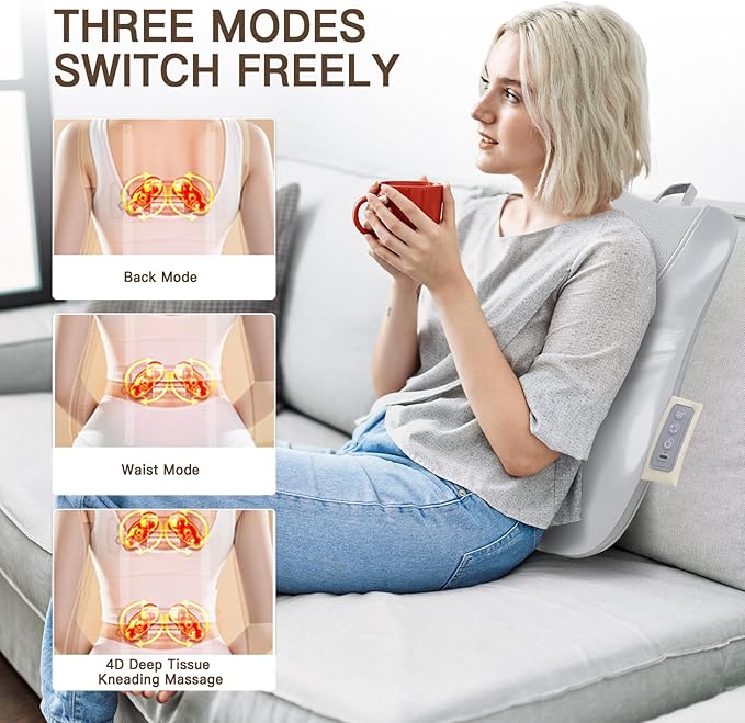Back and Neck Massager with Heat 4D Kneading &amp Up-Down Rolling Massage Kneading Massage Pillow for Back Waist Neck Pain Relief Deep Tissue Ultrathin Shoulder Massage Gifts for Women Men Par