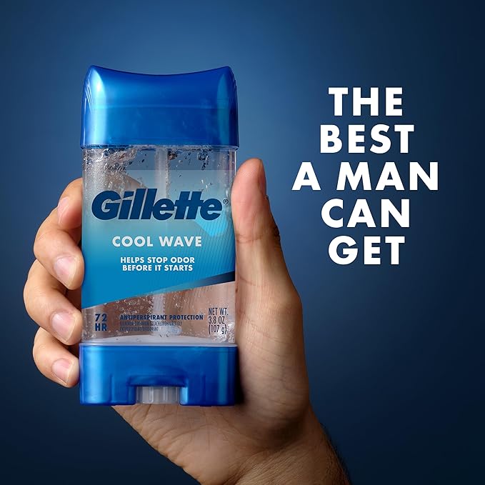 Gillette Antiperspirant and Deodorant for Men 72hr Clinical Strength Sweat &amp Odor Protection Long Lasting Freshness Anti-White Mark Technology Clear Gel Cool Wave Scent 3.8 oz (Pack of 4)