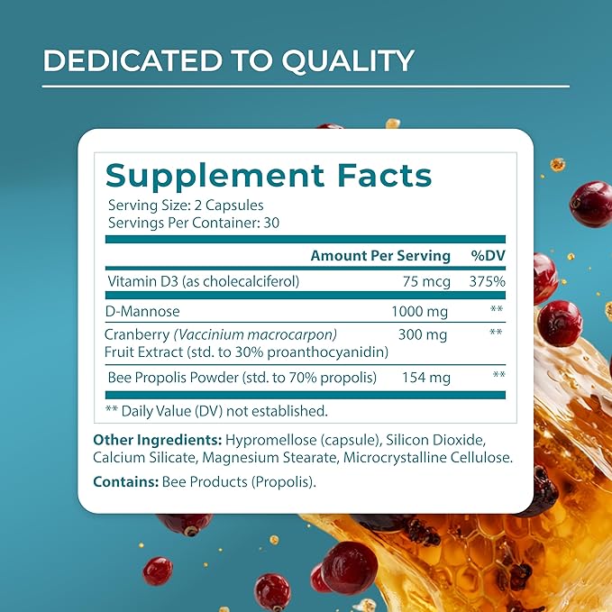 PUREHEALTH RESEARCH UT Fix - Urinary Tract Health Formula - Urinary Tract Support for Women &amp Men - Cranberry Supplement with D Mannose 1000mg Vitamin D3 &amp Bee Propolis - 60 Capsules