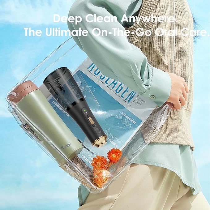 300ML Long-Lasting Battery Life Water Flosser Adjustable Pressure Oral Irrigator Flosser with 4 Interchangeable Nozzle Tips for Implants/Braces/Receding Gums (Black&ampGold)