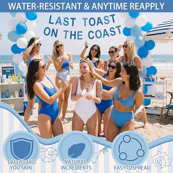 Demissle 20 Pcs Last Toast on The Coast Bachelorette Party Favor Summer Mini Sunscreen Travel Size Bulk 1 oz Spf 30 Blue White Sunscreen Lotion for Beach Bachelorette Wedding Bridal Shower Party Favor