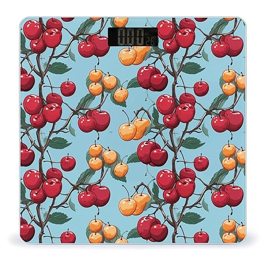 Cherry Pattern Digital Bathroom Scale for Body Weight Weighing Scale with Backlit LCD Display High Precision Measurements &amp Measures Weight Up to 180kg