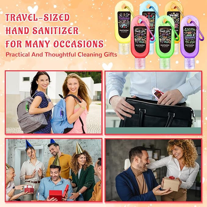 24 Pack Inspirational Scented Hand Sanitizers Keychain Gift Mini Hand Sanitizer Bulk 1 oz Travel Size Sanitizer Gel Thank You Gift for Teachers Women Team Coworker Graduation Party Favors