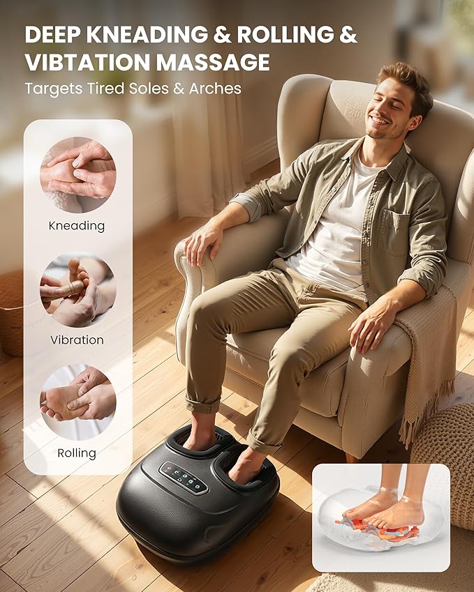 CILI Foot Massager with Heat Shiatsu Foot Massager for Pain Relief &amp Plantar Fasciitis Electric Heated Feet Massager with Kneading Compression &amp Vibration Washable Sleeve FSA Eligible HSA