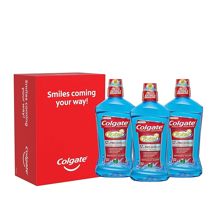 Colgate Total Mouthwash Alcohol Free Mouthwash Peppermint 33.8 Ounce 3 Pack &amp Total Whitening Toothpaste 10 Benefits No Trade-Offs Freshens Breath Whitens Teeth