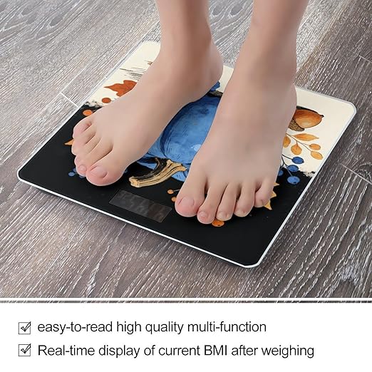 Autumn Pumpkin Blue Smart Scale for Body Weight Digital Bathroom Scale Toughened Glass Weight Scale with Large LCD Backlight Display High Precision Scales Weighing Machine