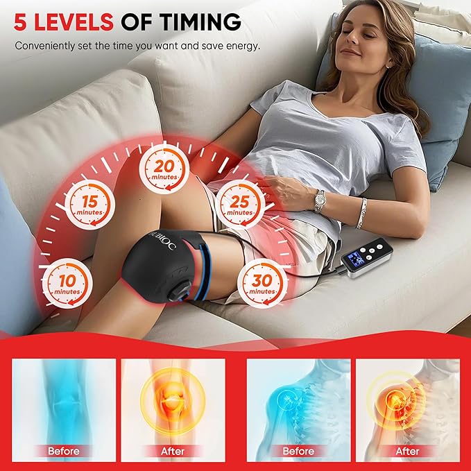 Red Light Therapy for Knee Pain ReliefVibration Knee Massager with 660nm&amp850nm3 in 1 Heated Knee Brace for Knee/Joint/Elbow/ShoulderRechargeable Near Infrared Light Therapy Device