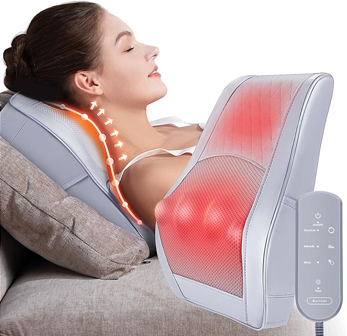 Boriwat Neck and Shoulder Massager with Heat Shiatsu Massage Pillow with 3D Deep Tissue Kneading for Back Legs Foot Body Pain Reliefat Home Office Car for Mom &amp Dad