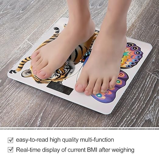 Butterfly and Tiger Scale for Body Weight Highly Accurate Digital Bathroom Body Scale Digital Bathroom Scales for People Anti-Slip Large LCD Display Smart Scales