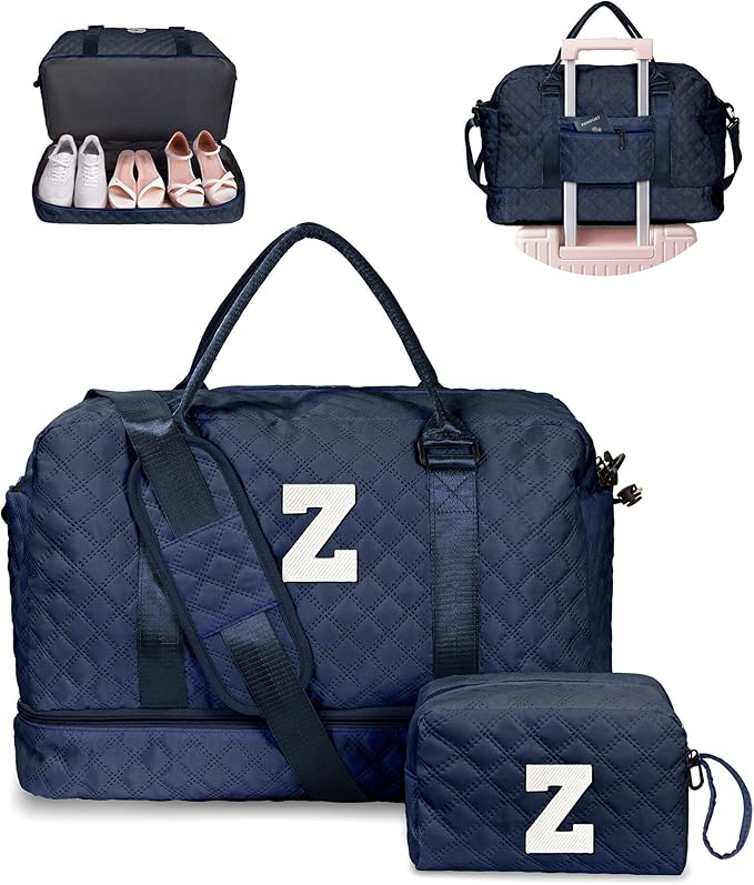 Birthday Gifts for 6-13 Year Old Girls - Personalized Duffle Travel Bags Monogram Overnight Bags with Makeup Bag Gifts for Family (Letter Z)