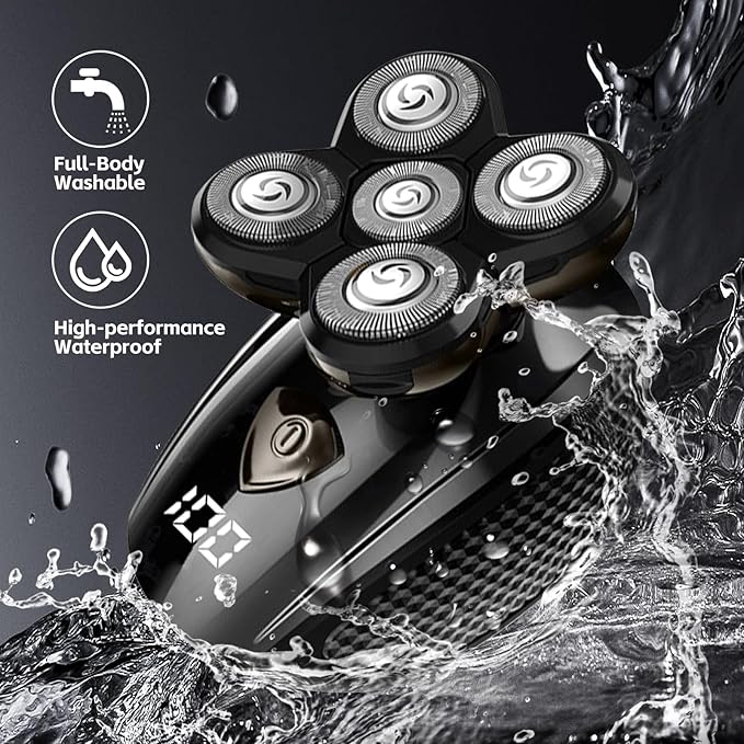 Bald Head ShaverElectric Head Shavers for Bald Men 5-in-1 Head and Face Grooming Kit Waterproof Cordless Rotary Razor and USB RechargeableGifts for Men