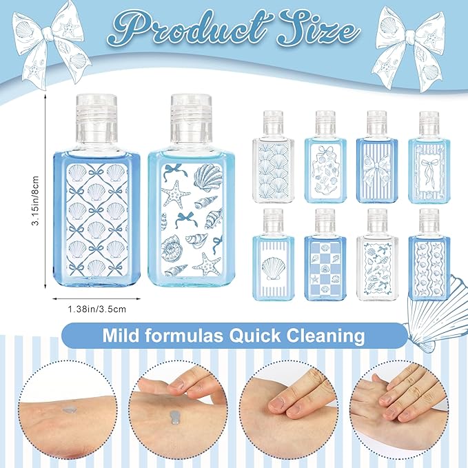 50 Pcs Blue Bow Starfish Seashell Mini Hand Sanitizer Bulk Thank You Gift Favors Ocean Coastal Nautical Travel Size Hand Soap Gift for Under The Sea Beach Wedding Mermaid Birthday Supplies