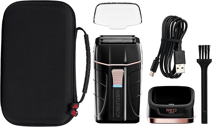 RED Pro Titanium Foil Shaver Cord/Cordless Shaver and Men's Grooming Pouch