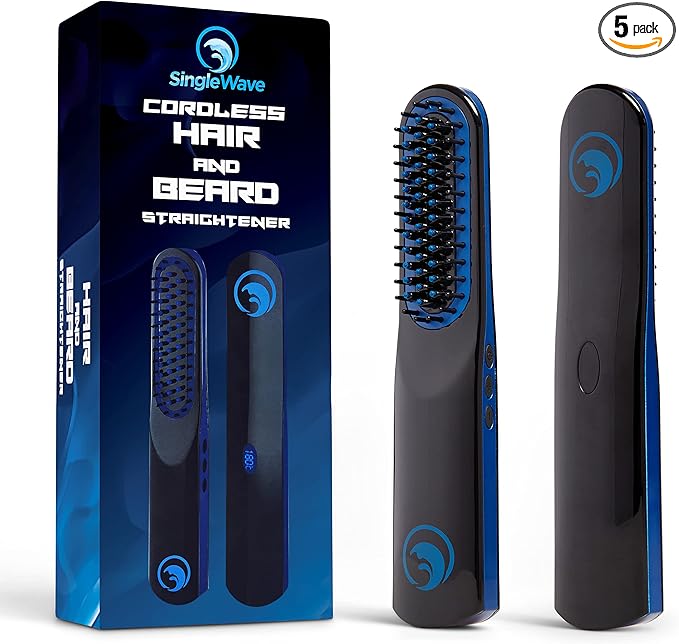 Beard Straightener New Improved Charging Cable(USB C) Cordless Beard and Hair Straightening Comb Rechargeable Portable and Durable. Beard comb for men Grooming Accessory for Men (Black and Blue)