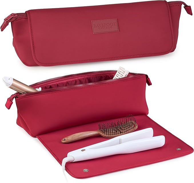 BAREFOOT CARIBOU Hair Tools Travel Bag and Heat Resistant Mat for Flat Irons Straighteners Curling Iron and Haircare Accessories 2-in-1 design with Interior Pockets Portable Organizer