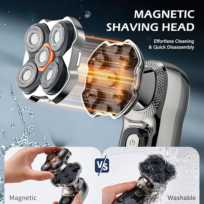 Head Shavers for Bald MenElectric Razor for MenIPX7 Waterproof Wet/Dry Bald Head Shaver Flex Blades for a Close ShaveLED Display Electric Rechargeable Head Shaving Mens Kit with Type-C Charge
