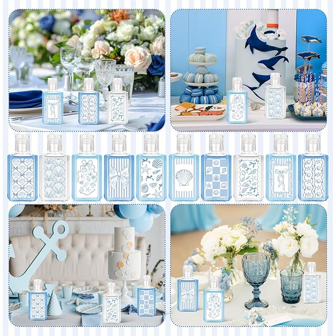 50 Pcs Blue Bow Starfish Seashell Mini Hand Sanitizer Bulk Thank You Gift Favors Ocean Coastal Nautical Travel Size Hand Soap Gift for Under The Sea Beach Wedding Mermaid Birthday Supplies