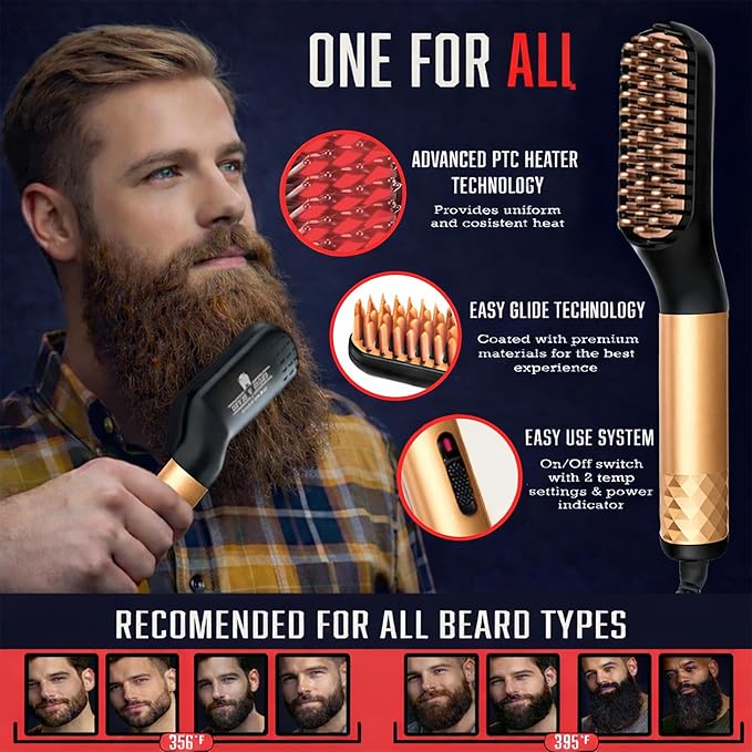 Beard Straightener Grooming Kit for Men Beard Growth Kit Wash Brush &amp Comb Unscented Growth Oil All Natural Sandalwood Balm Conditioner Razor &amp Scissors Great Gift Idea for Men's (Bamb