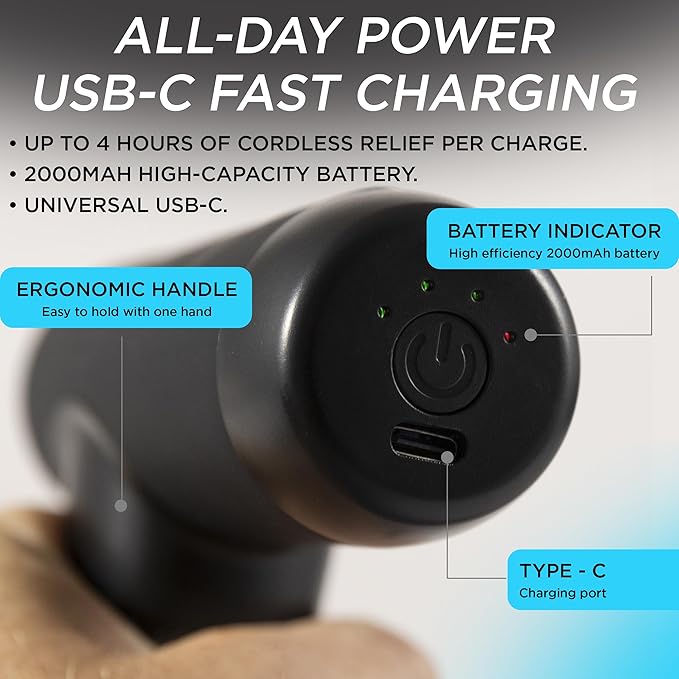 Mini Massage Gun | Small Portable Deep Tissue Muscle Massager | Travel Pain Relief | 22 lbs Stall Force | 8 mm Amplitude | 4 Speeds | Brushless Motor | 240 Min Battery | Mini Essential