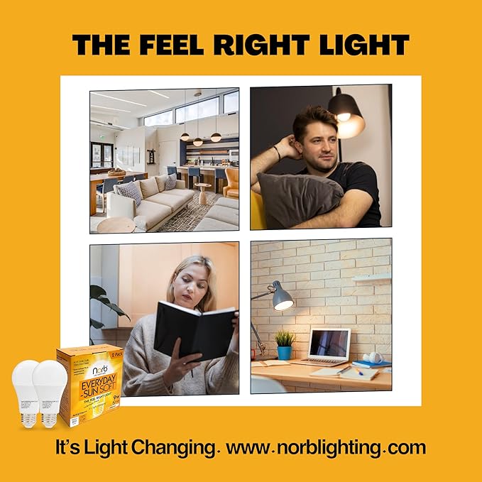 Norb Everyday Sun Soft Full Spectrum Wellness Light Bulb 2-Pack – Natural Daylight LED Sunlight-Mimicking Technology for Energy &amp Mood 9W 4000K A19 Supports Sleep/Wake Cycles