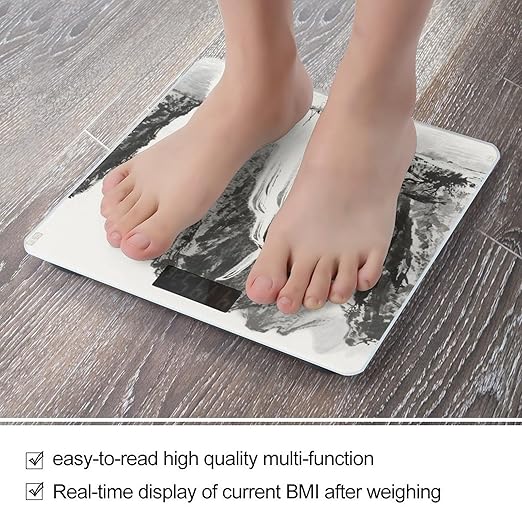 Ink Painting Landscape Weight Scale Large Bathroom Scales Digital Weight with Bright LED Display Non Slip Automatic Weighing Scale Fashion Weighing Machine for Body