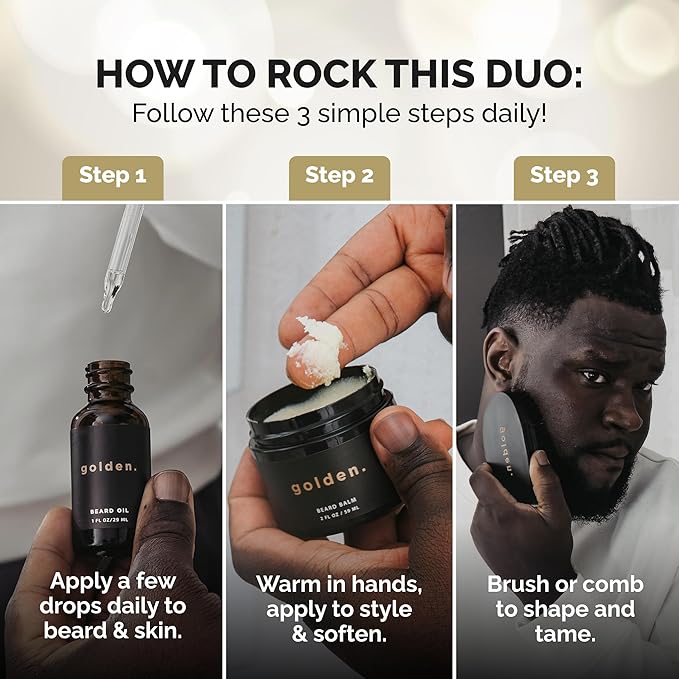 Golden Grooming Beard Bundle for Black Men | Natural Beard Growth Kit with Shea Butter (XL Spicy Grove)