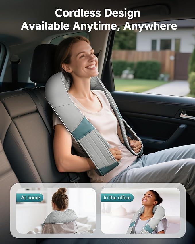Snailax Cordless Neck Massager with Heat Rechargeable Shiatsu Neck Back Massager for Pain Relief Deep Tissue 4D Knead Shoulder Massager Pillow with Portable Carry Bag Gifts/Presents for Mom Dad