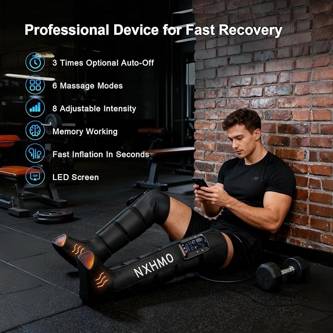 Cordless Leg Air Compression Massager with Heat for Circulation and Pain ReliefSequential Compression Boot for Athletes (L Size)