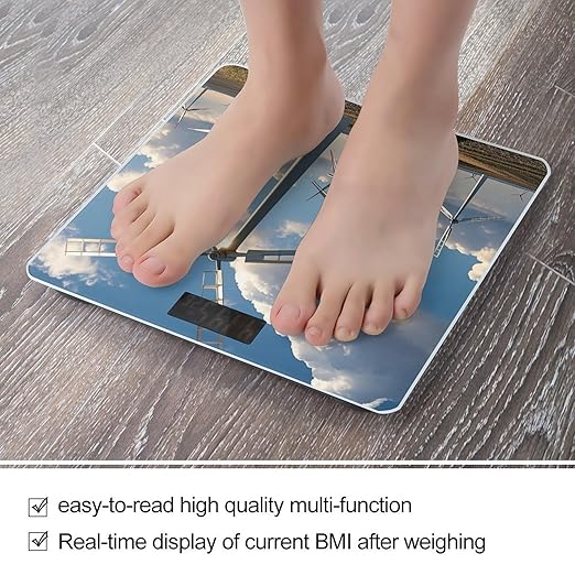 Windmills Bathroom Scale for Body Weight with High Precision Large LCD Backlight Display Digital Weighing Scale with BMI Capacity Up to 180kg