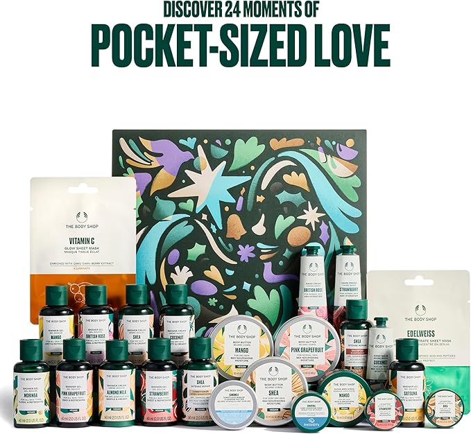 The Body Shop Classic Beauty Advent Calendar- 24 Piece Gift Set Includes Creams &amp Gels for Shower &amp Body Hand Balms and More