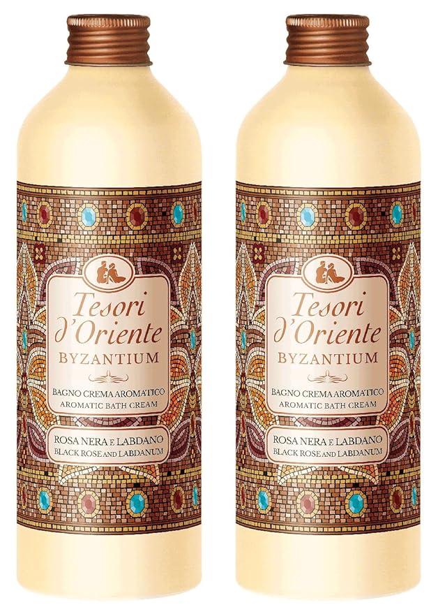 Tesori d'Oriente: Byzantium Aromatic Bath Cream with Black Rose and Labdanum * 16.9 Fluid Ounces (500ml) Bottles (Pack of 2) * [ Italian Import ]