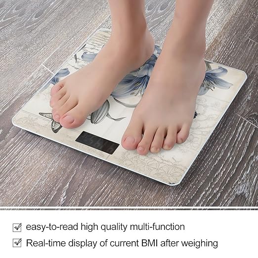 Blue Flower_77250406 Scale for Body Weight Smart Scales Digital Bathroom Scale High Precision Weighing Scales with Large Display Weighing Machine for People