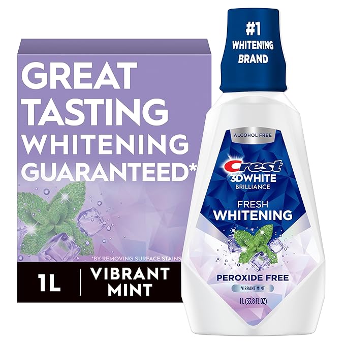 Crest 3D White Brilliance Whitening Mouthwash Alcohol Free Clean Mint 1L (33.7 fl oz) Pack of 6